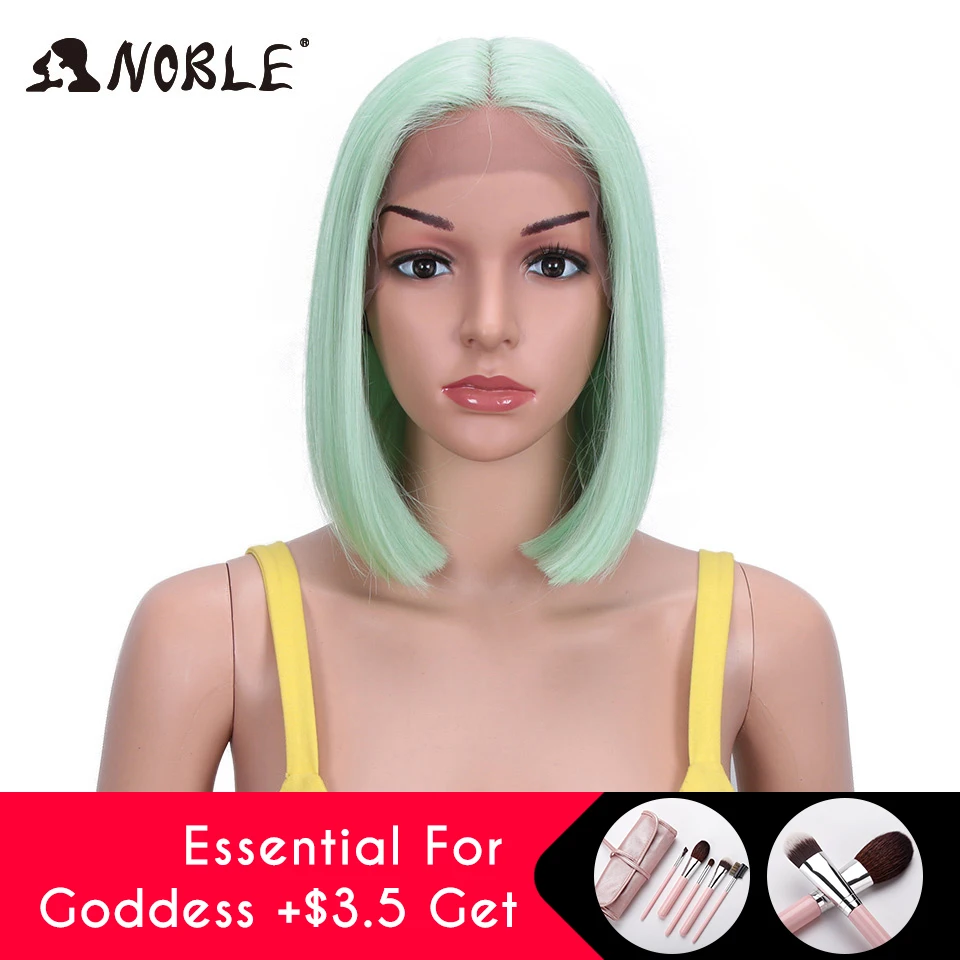 Noble Cosplay Synthetic Lace Wig Short Ombre Bob Wig Straight 10-12 Inch Green Wig Synthetic Wig Blonde Wigs For Black Women Wig