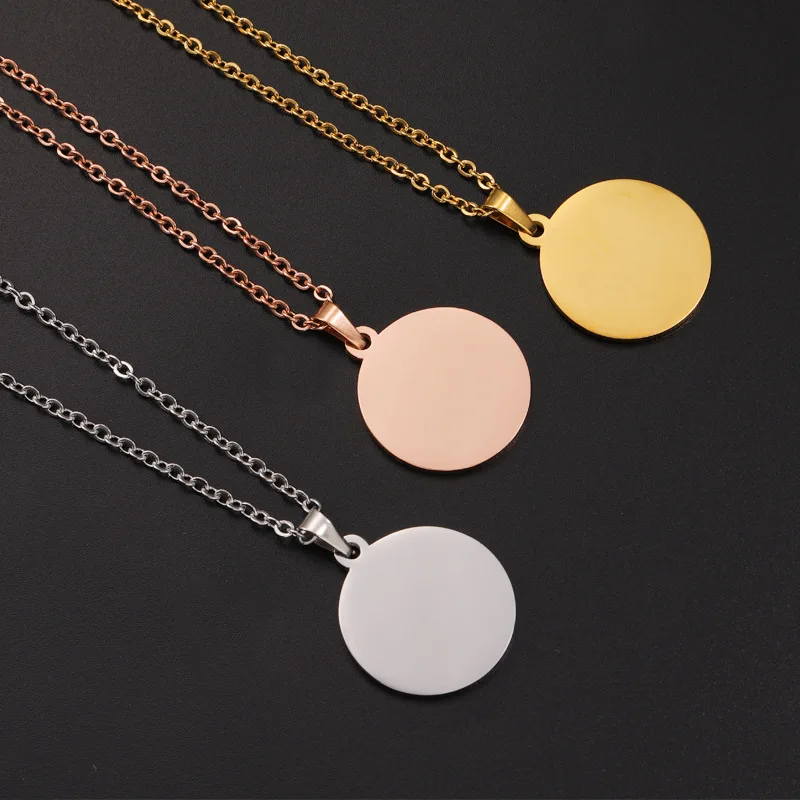 Stainless Steel Circle Bar Necklace Blank For Engrave Statement Name Metal Round Tag Necklace Mirror Polished Wholesale 10pcs