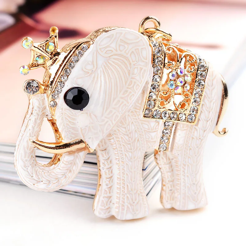 White elephant shape car alloy key chain creative lady small gift practical bag pendant pendant hot sale