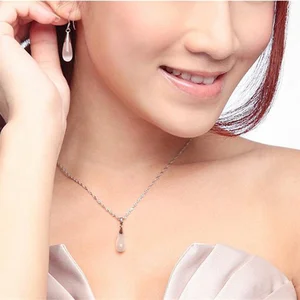 Pura 925 Sterling Silber Schmuckset, Tropfen Opal Cat Eye Stone Pendellwasser, Kettenohrringe, einfache Kette, Weiß und Rose 10 Hauptdelegverkäufe stiegen - №9