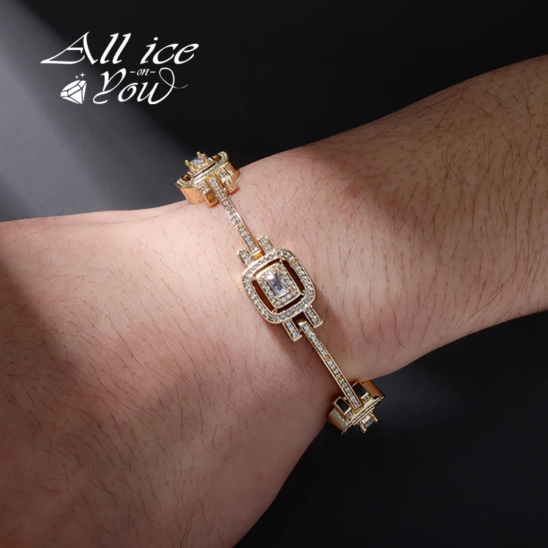 ALLICEONYOU Luxury Fashion Baguette Bracelet Ice Micro Pave Cubic Zirconia High Quality Hip Hop  Jewelry For Women Gift