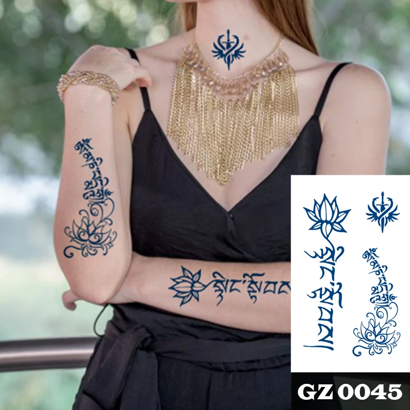 

Semi Permanent Lotus Totem Tattoos Body Art Waterproof Temporary Tattoo Sticker For Men Women