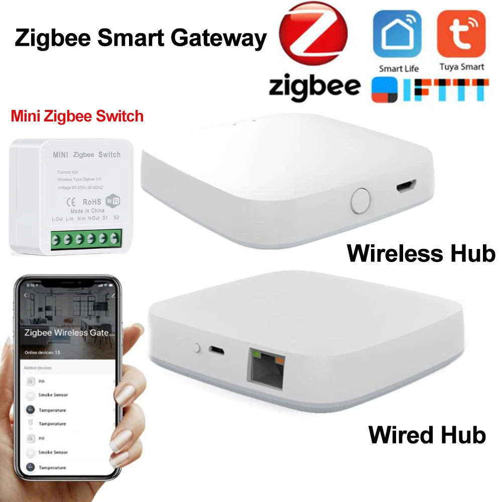 Tuya Smart Life ZigBee Gateway Bridge Hub Wireless Smart Home Two Way Remote Control DIY Smart Zigbee Mini Switch