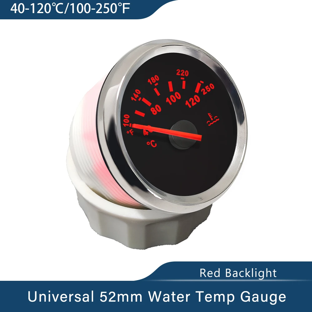 

ELING Car Boat Motorcycle Yacht Universal 52mm Waterproof Water Temp Gauge Temperature Meter 40-120℃ with Red Backlight 12V 24V