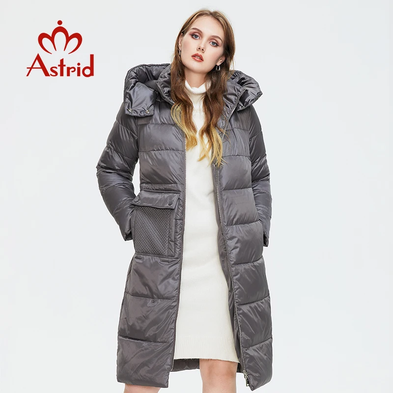 Astrid 2022 jaqueta de inverno feminina solta roupas longas outerwear alta qualidade com capuz zíper estilo moda feminino casaco cinza escritório