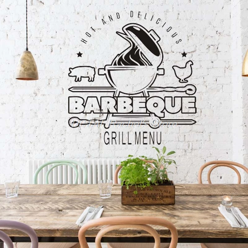 Barbeque Restaurant Sticker Decor Grill Menu Vinyl Wall Decal Kitchen Dining Room Sticker Bar Drink Art