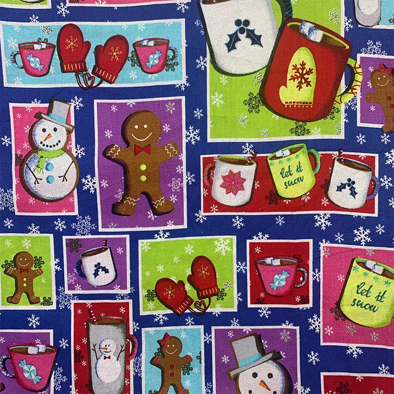 Beautiful 100% Cotton Fabric Colour Christmas Snowman Pattern Digital Print Sewing Material DIY Home Patchwork Dress Clothing