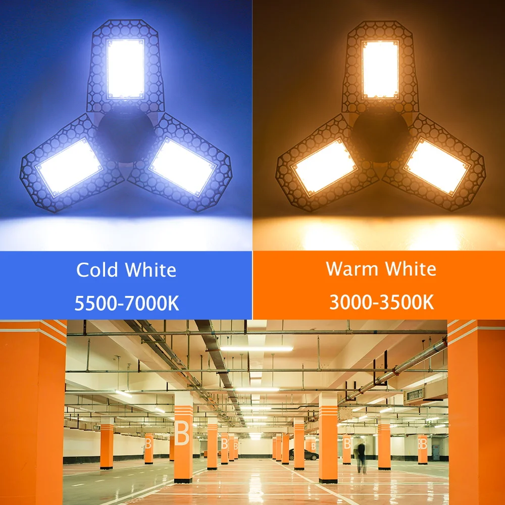 E27 Garage Lamp LED High Bay Light Bulb LED Industrial Lighting AC100-277V Deformable Warehouse Basement Lighting 40W 60W 80W