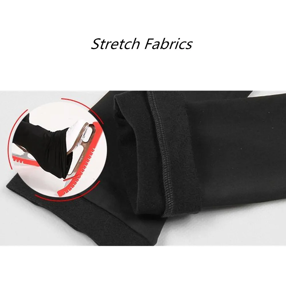 Pantaloni da pattinaggio artistico pattinaggio su ghiaccio da donna elastan nero velluto alta elasticità abbigliamento sportivo competizione abbigliamento da pattinaggio termico caldo