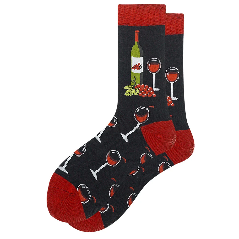 New  Winter Colorful Men's Socks Cotton Funny Wine Glass Stamp Math Medicine Pattern Calcetines Fashion Novelty Men Socks