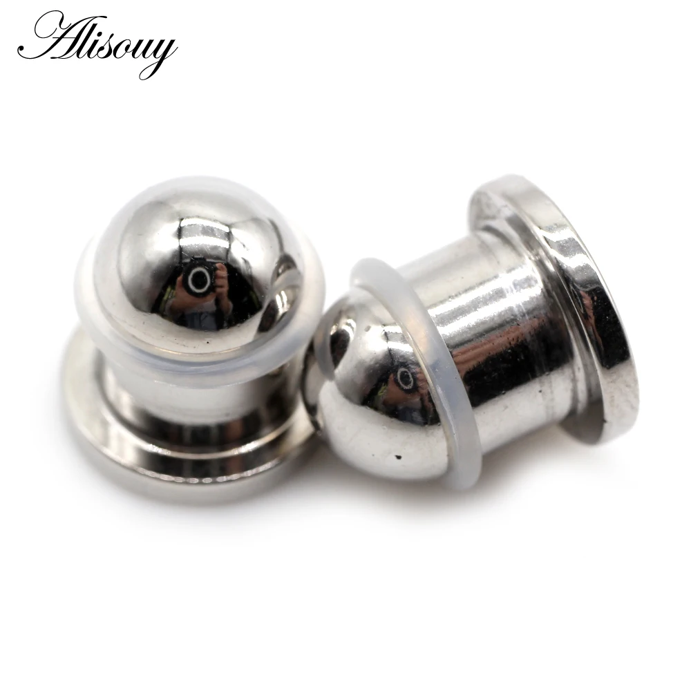 Alisouy 2pcs Silicone Stainless Steel Cylinder Ear Gauges Taper Plugs Tunnel Expander Stretcher Earring Piercing Body Jewelry