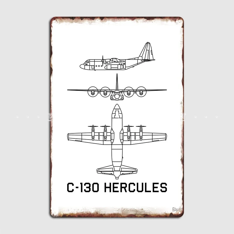 

C-130 Hercules Military Transport Plane Airplane Blueprint Gift Metal Plaque Poster Plaques Kitchen Tin Sign Poster