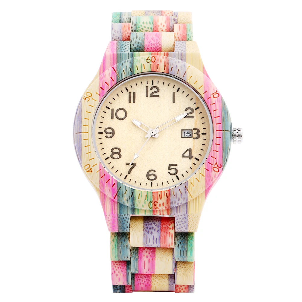 

Men's Quartz Wooden Watch Unique Calendar Dial Wooden Watches Durable Colorful Wooden Band Wristwatch Male Clock Gifts