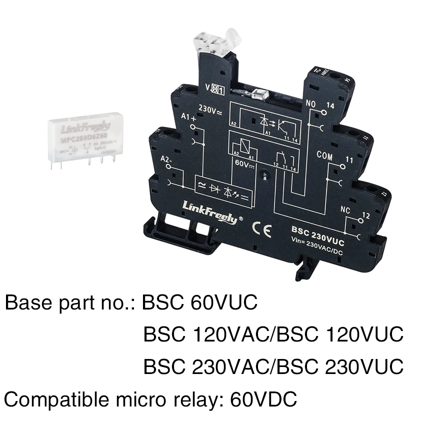 BSC LED Turn Signal Ultra Slim Relay Socket Screw Connection Din Rail Relay Base Holder Vin 5VDC 12VDC 24V 48V 60V 120V 230V