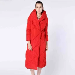 Bread style Longer Down Coats Winter Women's Fluffy Hooded Down Coat Female Thicker Warm Down Jacket  Down Parkas Wy271