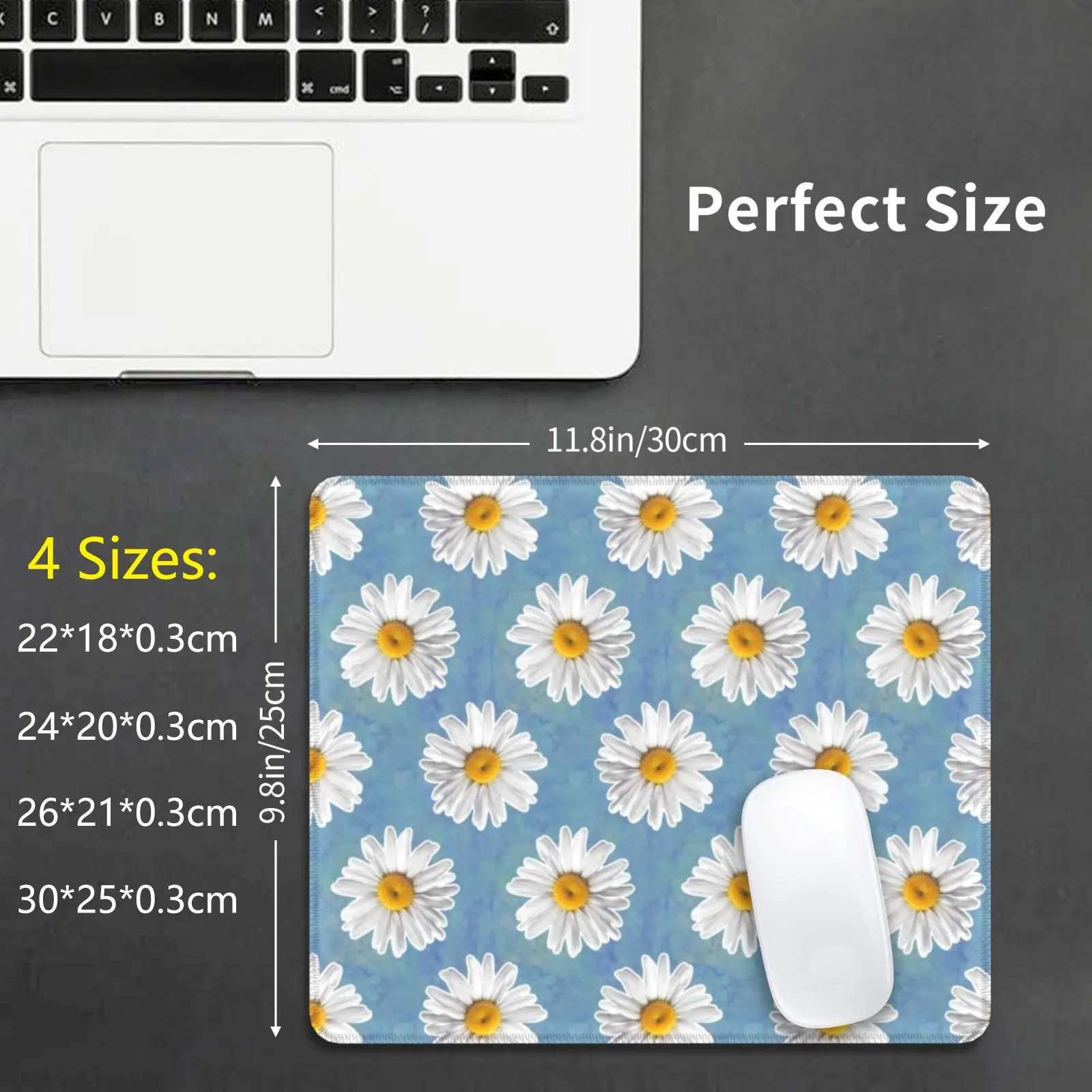 Daisy Blues-Daisy Pattern On Cornflower Blue Mouse Pad DIY Print Tangerinetane Daisy Daisies Flower