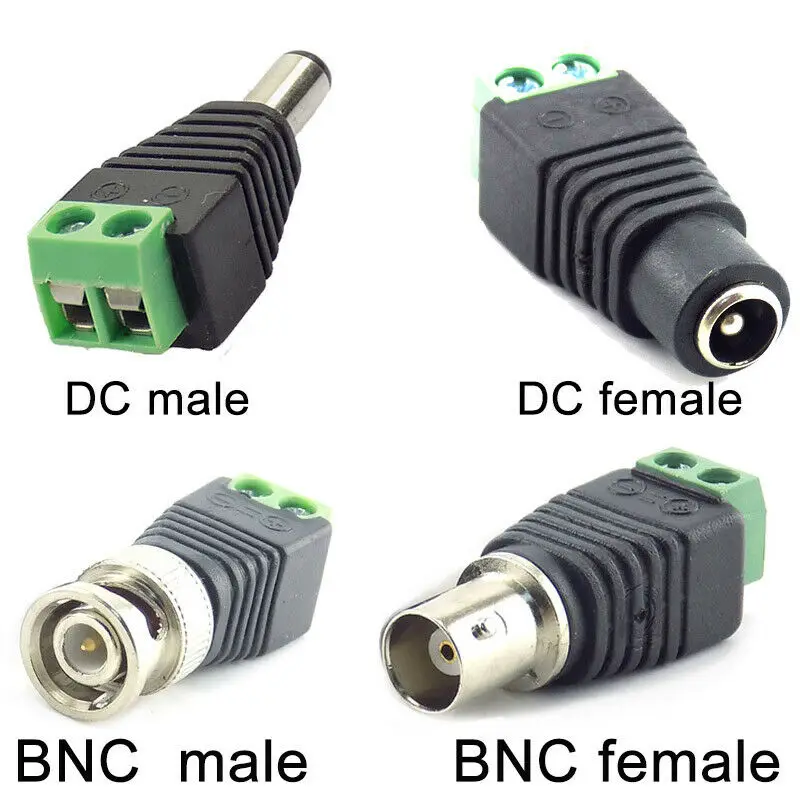 Adaptador de balão de vídeo coax cat5, conector macho e fêmea bnc 12v dc, plug para luzes de led, acessórios para câmera de cctv 2/peças