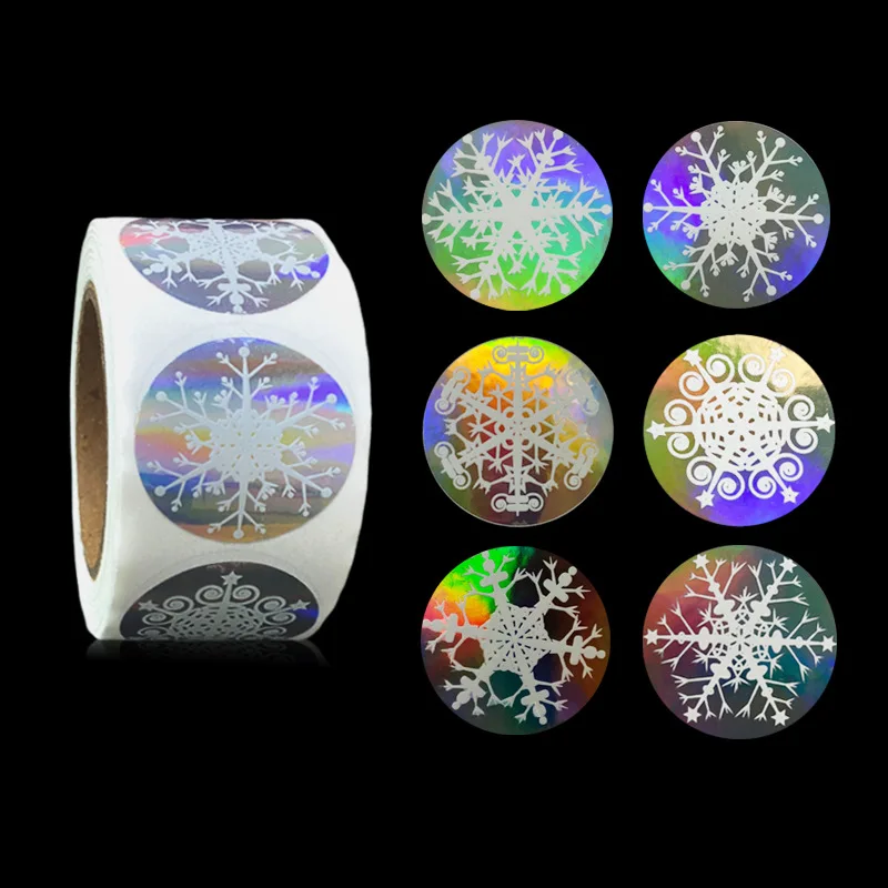 

500pcs Holographic Snowflake Merry Christmas Holiday Stickers for Business Cards, Envelope,Xmas Party Favors Supplies Gift Wraps