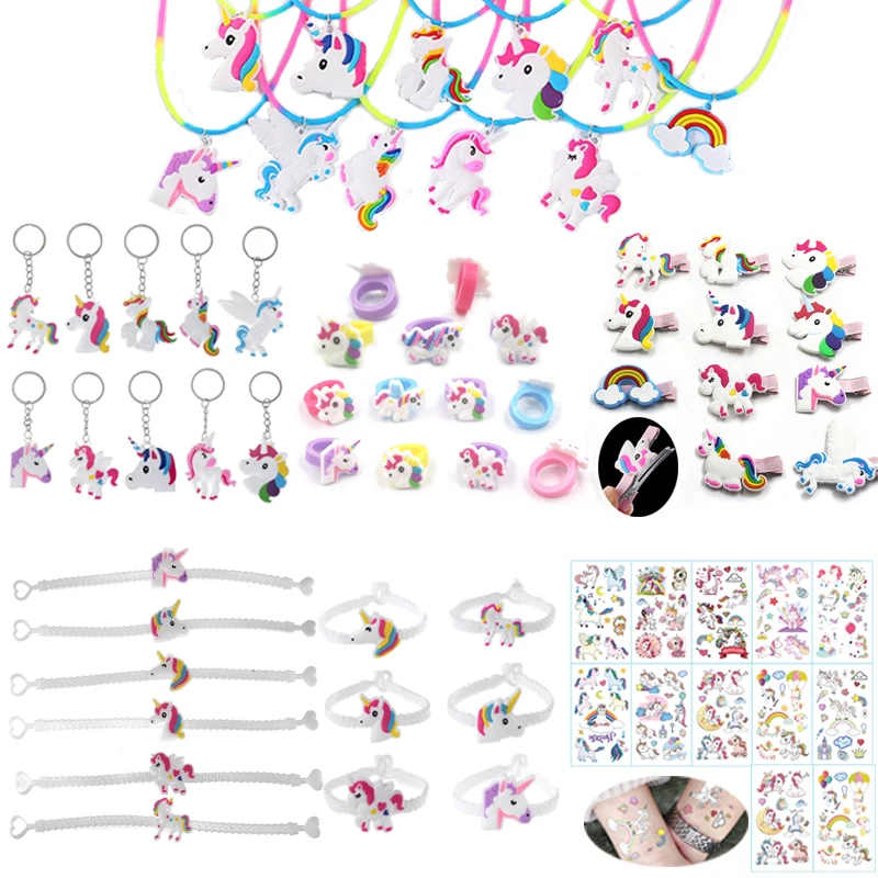 Unicorn Party Supplies Pinata Birthday Party Favors Kids Unicorn Necklace Bracelet Ring Hairpin Keychain Christmas Gifts