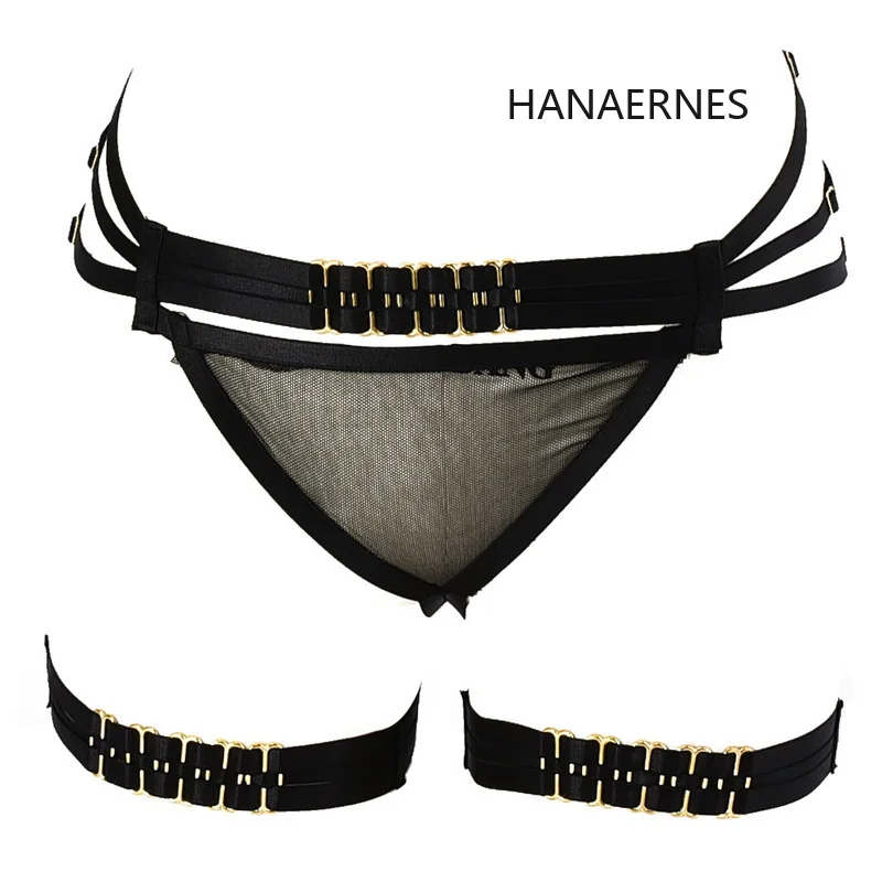 HANAERNES Sexy Black Fetish Women's Panties Pole Dance Bondage Briefs Harajuku Gothic Bondage Underwear Body Suspenders