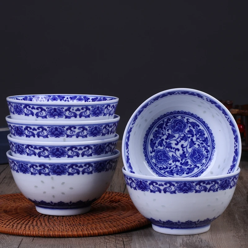 6PCS/Lot 4.5inch Jingdezhen Blue and White Porcelain Rice Bowls Ramen Soup Spoon Chinese Dragon Bowl Ceramic Kitchen Accessories