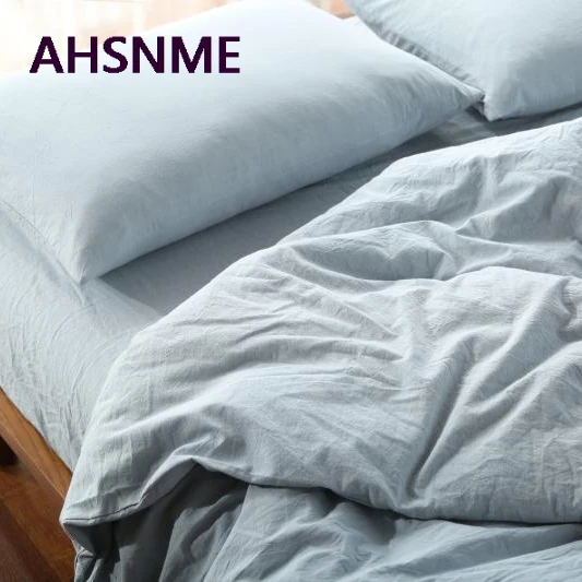 

AHSNME 100% Cotton Bedlinen Super Soft Bedclothes Bedcover Light blue Solid Duvet Cover edredones y conjuntos de ropa de cama