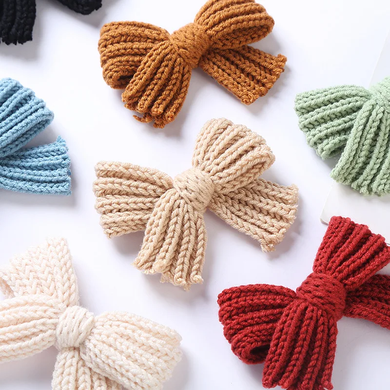 1Pcs Woolen Knit Hairpins For Baby Hair Clips Bows Girl Barette Child Winter Pins Girls Set Kids Accessories Retro Hairclip