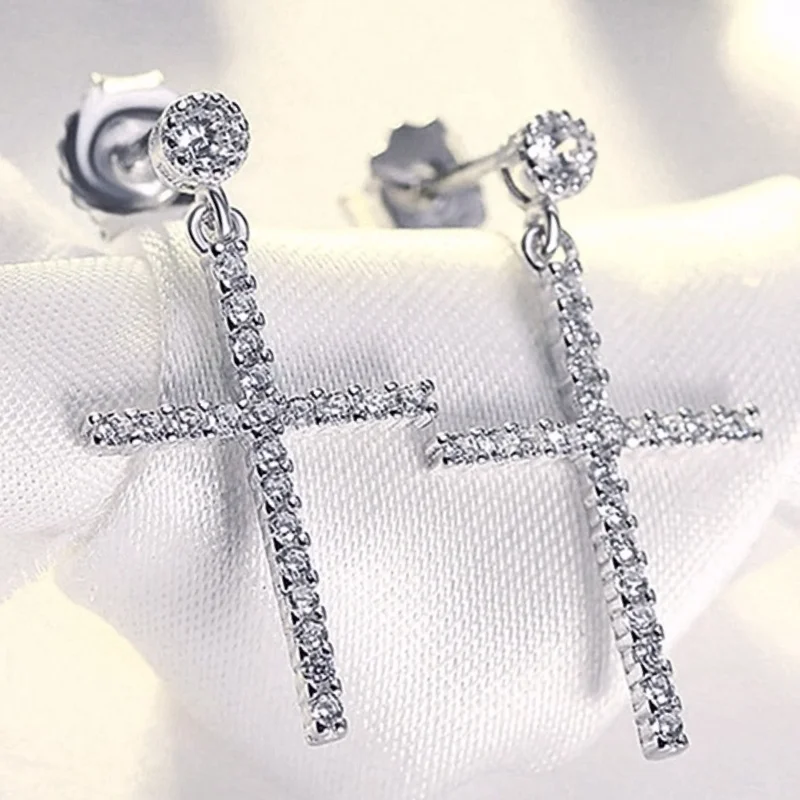 

CAOSHI Stylish Women Drop Earrings with Cross Design Dazzling Tiny Zirconia Luxury Party Accessories Exquisite Female Jewelry