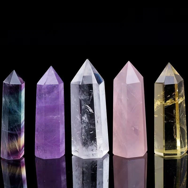 Natural Stone Crystal Point 3-8CM Colorful Striped Fluorite Quartz Crystal Stone Hexagonal Energy Ore Mineral Obelisk Home Decor