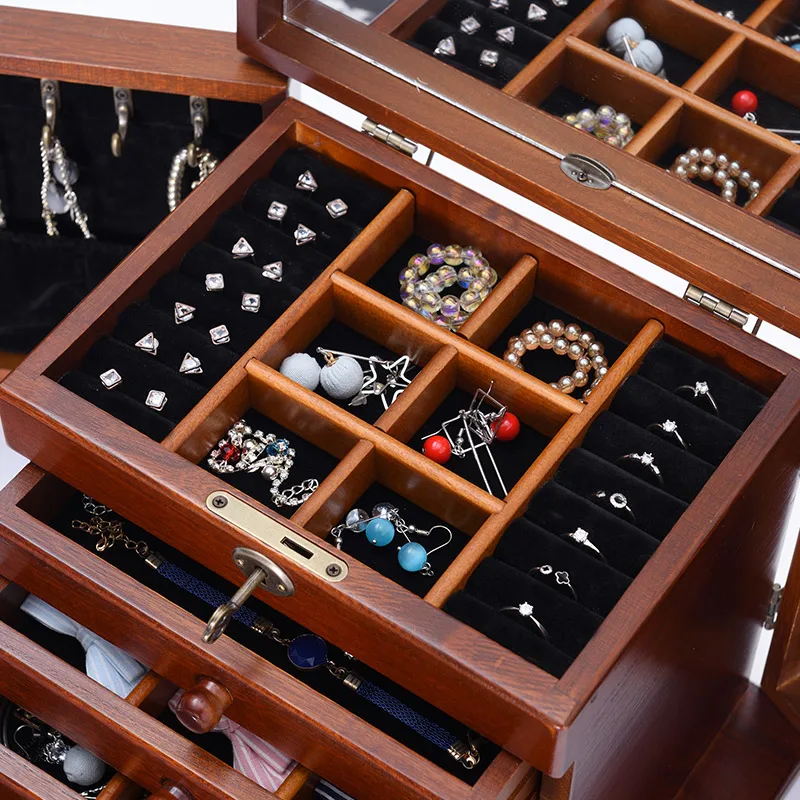 Luxury Fashion Wooden Princess Huge Super Jewelry Accessories Storage Organizer Box Case Casket Wedding Mother Birthday Gift