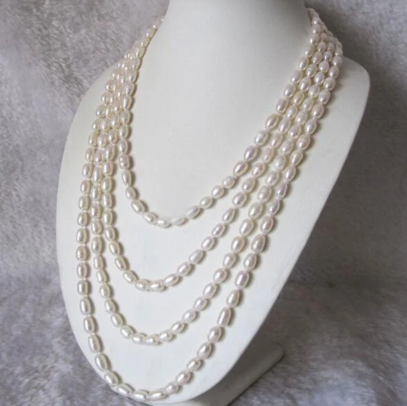 50inch 60inch 125cm 160cm 8X9mm white oval rice pearl necklace natural freshwater pearl Jewelry