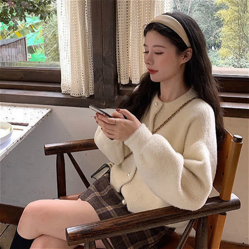 Kardigan Damski Jednolity Dzianinowy Retro Popularny Koreański Styl Sweter Swetry Najnowszy Codzienny Wszystko dopasowane Luźny O-Neck Vintage