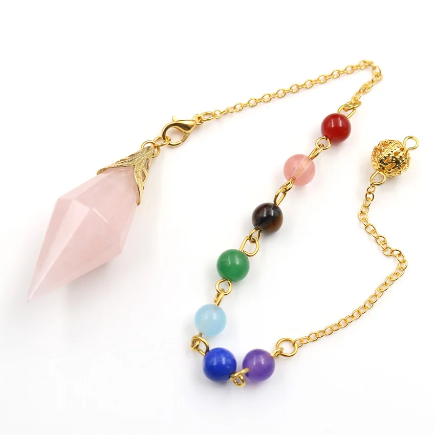 Reiki Healing Chakra Pendulum Natural Amethysts Pink Crystal Black Agates Double Pointed Crystal Stone Pendulum Charm Jewelry