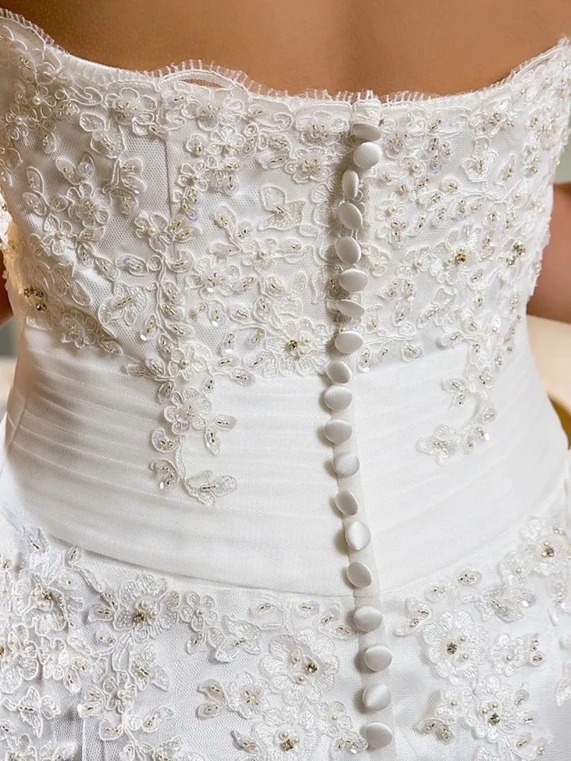 Robe De mariée en dentelle perlée asymétrique, haut et bas, sans bretelles, Illusion Vintage avec des Appliques, Robe personnalisée, 2021