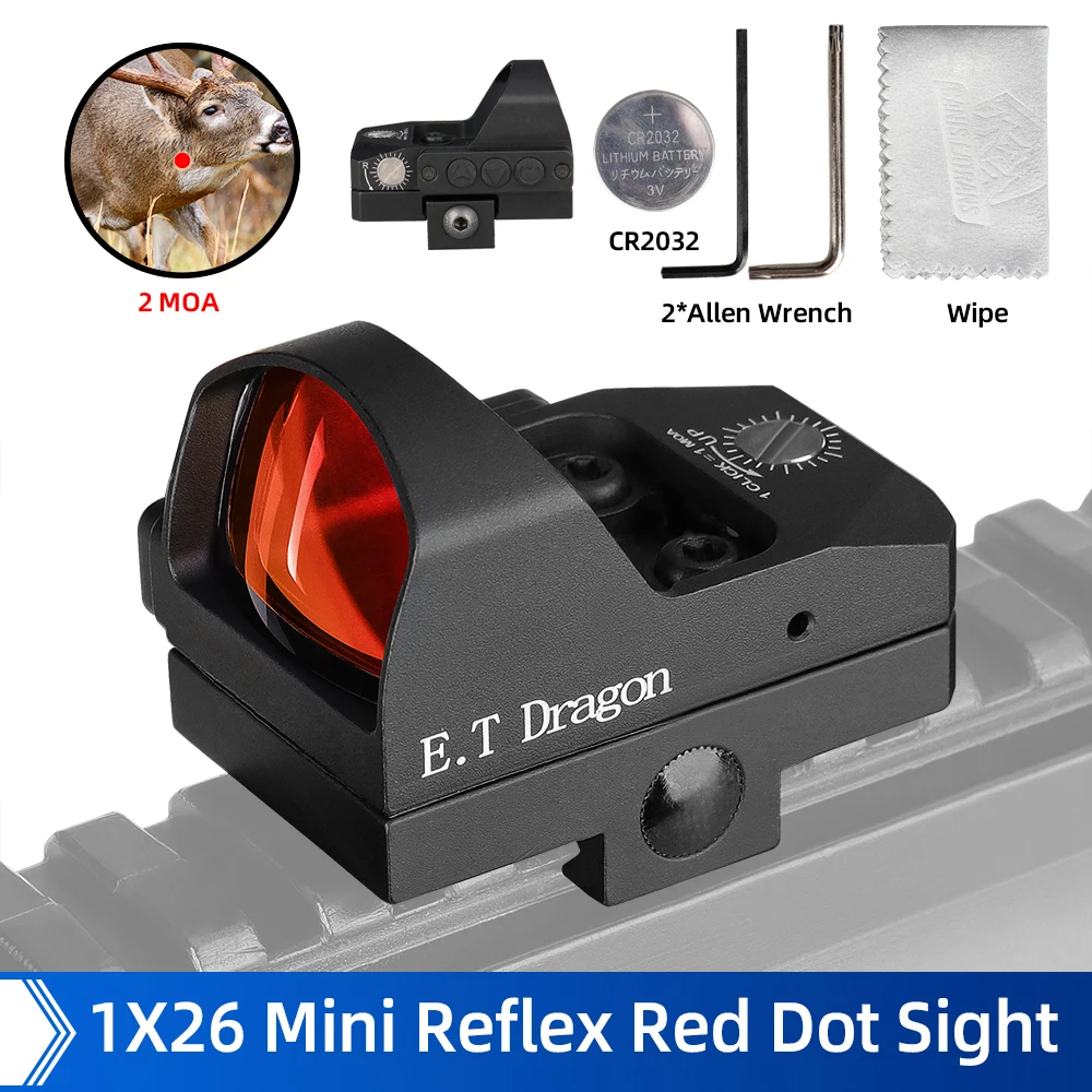 E.T Dragon Tactical Red Dot Scope 2 MOA Red Dot Sight 20mm Waterproof Shockproof for Real Hunting HK2-0131