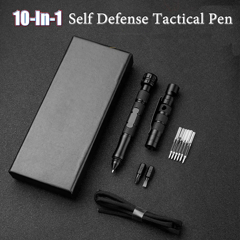 

10-In-1 Hand Spinner Self Defense Tactical Pen Whistle Screwdriver Bottle Opener Window Breaker Outdoor Survival EDC Tool Gift