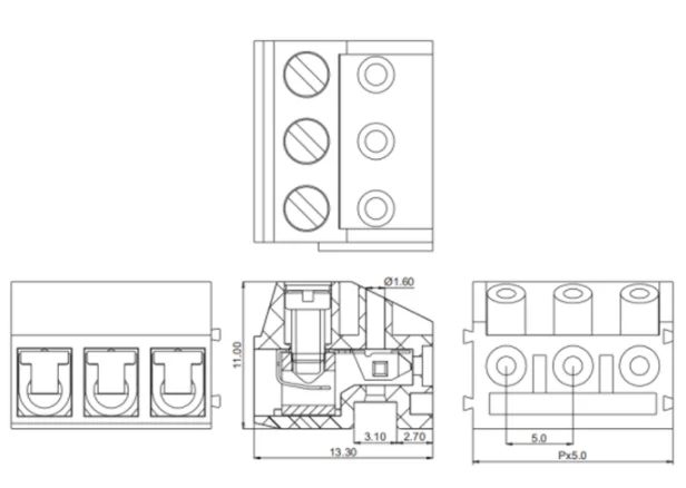 KF332K-5.0 Cắm Thẳng 300V/10A 5.0Mm Loại Bắt Vít PCB Nhà Ga