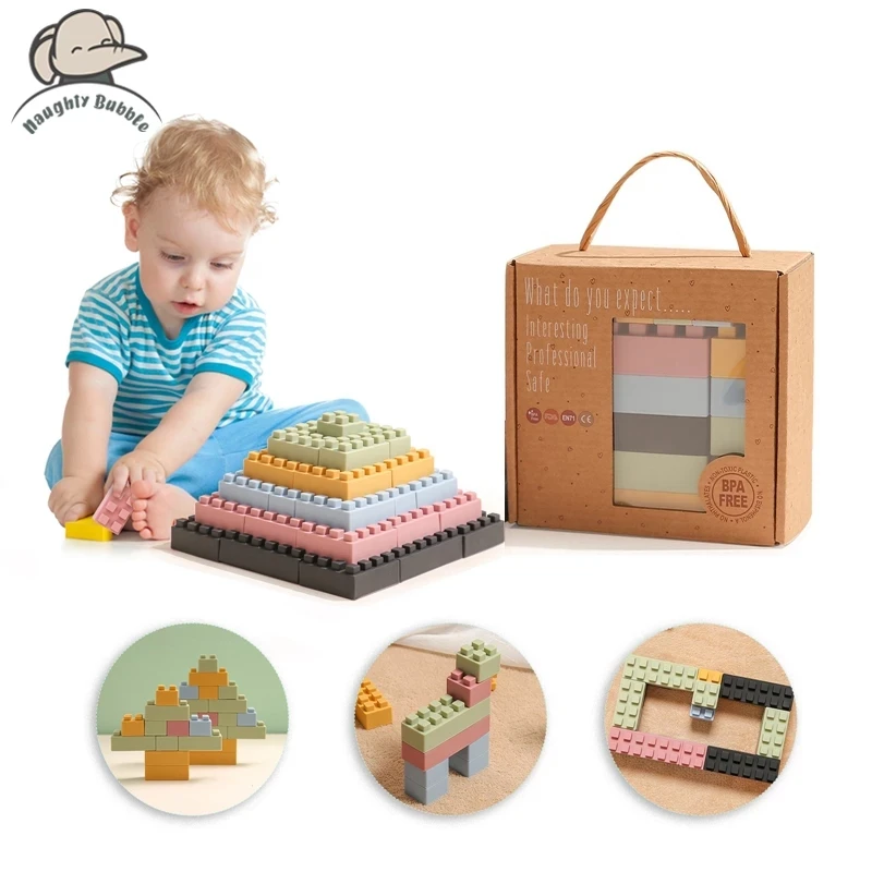 Montessori Educacional Building Blocks Brinquedos, Silicone Montado Bloco, DIY Box, Cidade Part, Casas, Construtor de paredes, 20Pcs