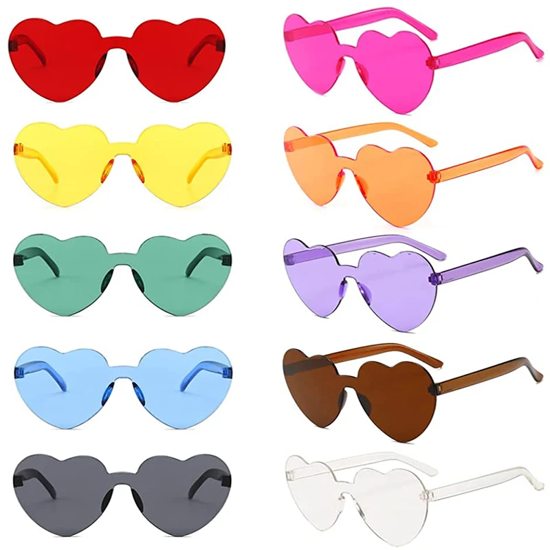 2022 mujeres colores policarbonato forma de corazón gafas de sol de fiesta teñidas niñas Vintage UV400 colores gafas de sol polarizadas sin montura