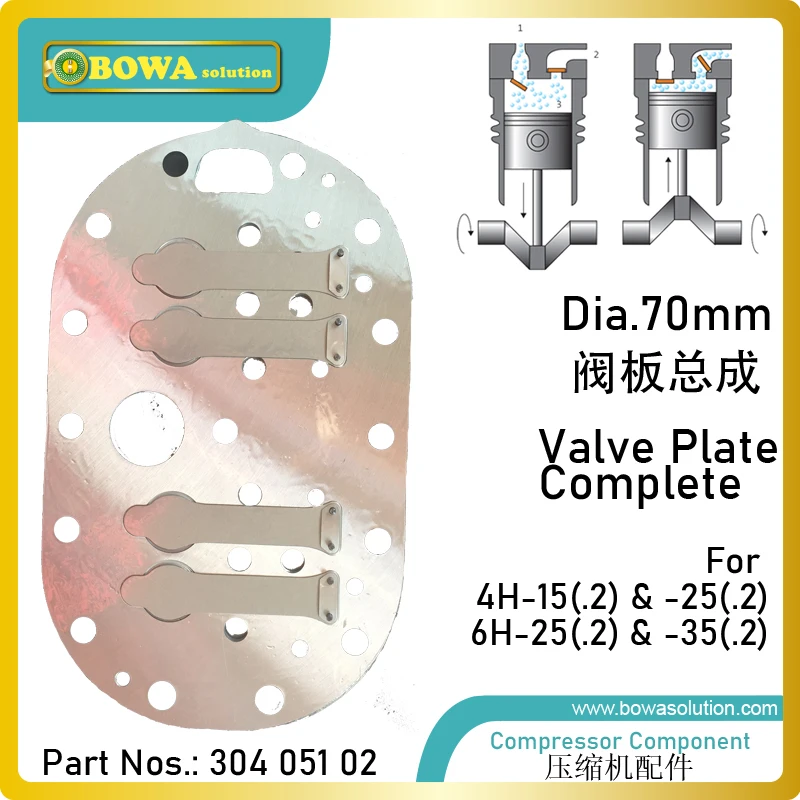 Dia.70mm valve plate complete is designed for 18m3/h displacement cylinder and great as 4H15.2Y and 6H compressor spare parts