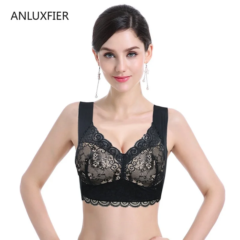 

H9695 Plus Size Lace Bra Underwear No Steel Ring Wide Shoulder Strap Full Cup Sleep Bras Lingerie Comfortable Breathable Bra