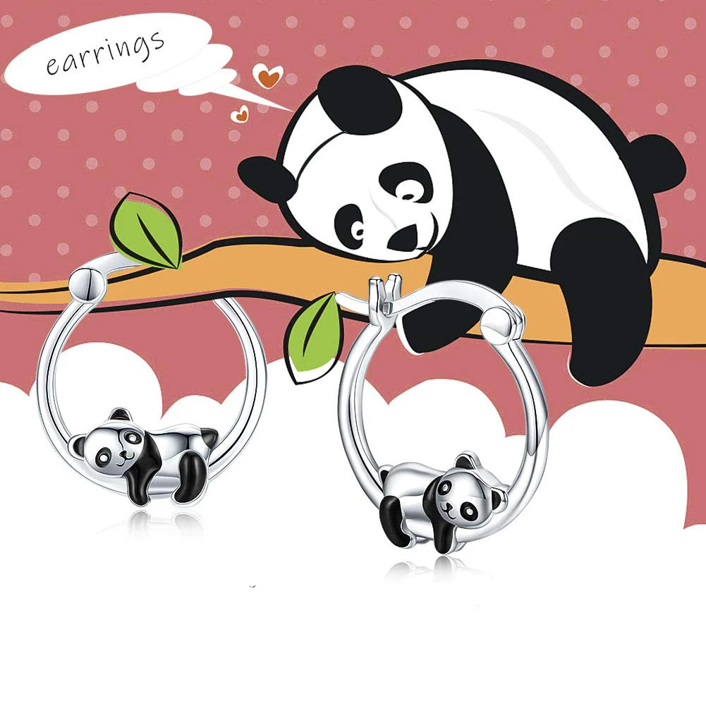 Panda ขนาดเล็ก Hoop ต่างหูแฟชั่นสาวเครื่องประดับ Silver Plated ทองแดงน่ารักการ์ตูนสัตว์สตั๊ดต่างหูผู้หญิงของขวัญ