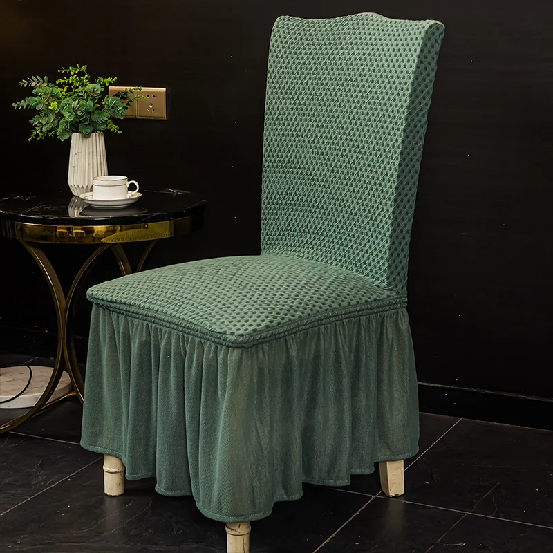 Light Luxury Turkish Small Square Lattice Dining Chair Cover ,Backrest Integrated Universal Thick Elastic Household Chair Cover