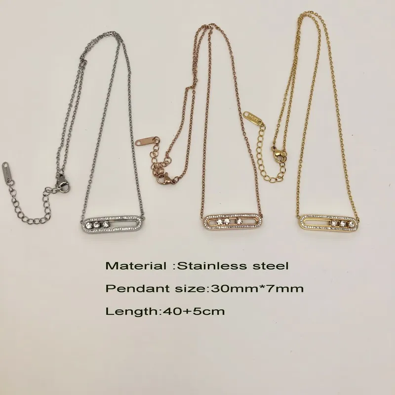 Three Slid Crystal Stone Pendant Necklaces For Women Stainless Steel Crystal Necklaces Party Jewelry