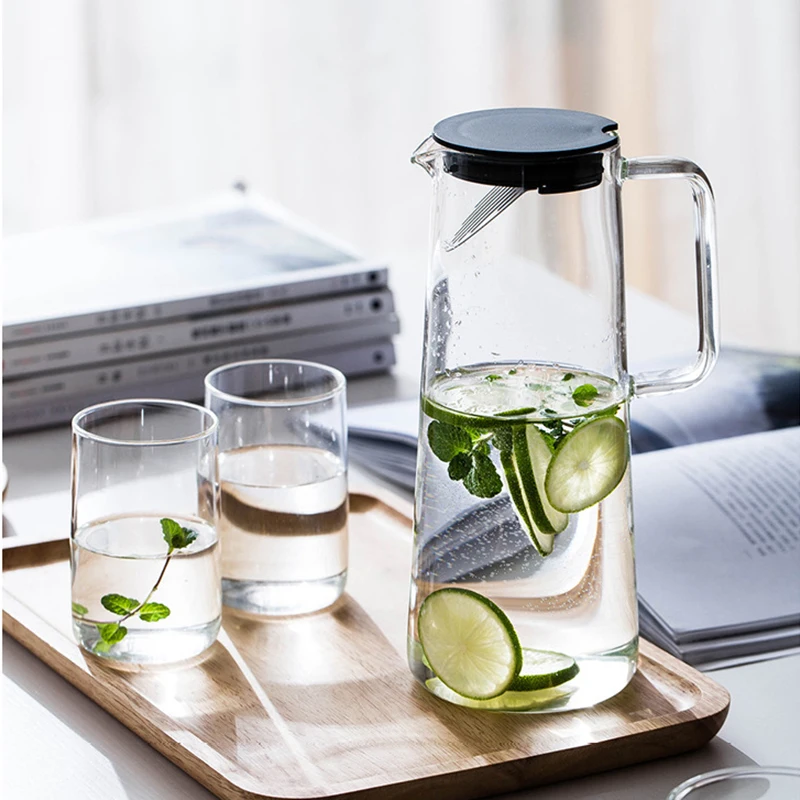 Transparent Heat Resistant Glass Water Bottle, Kettle Jar, Large Capacity, Coffee Pot with Handle, Teapot Pitchers, 1.2L