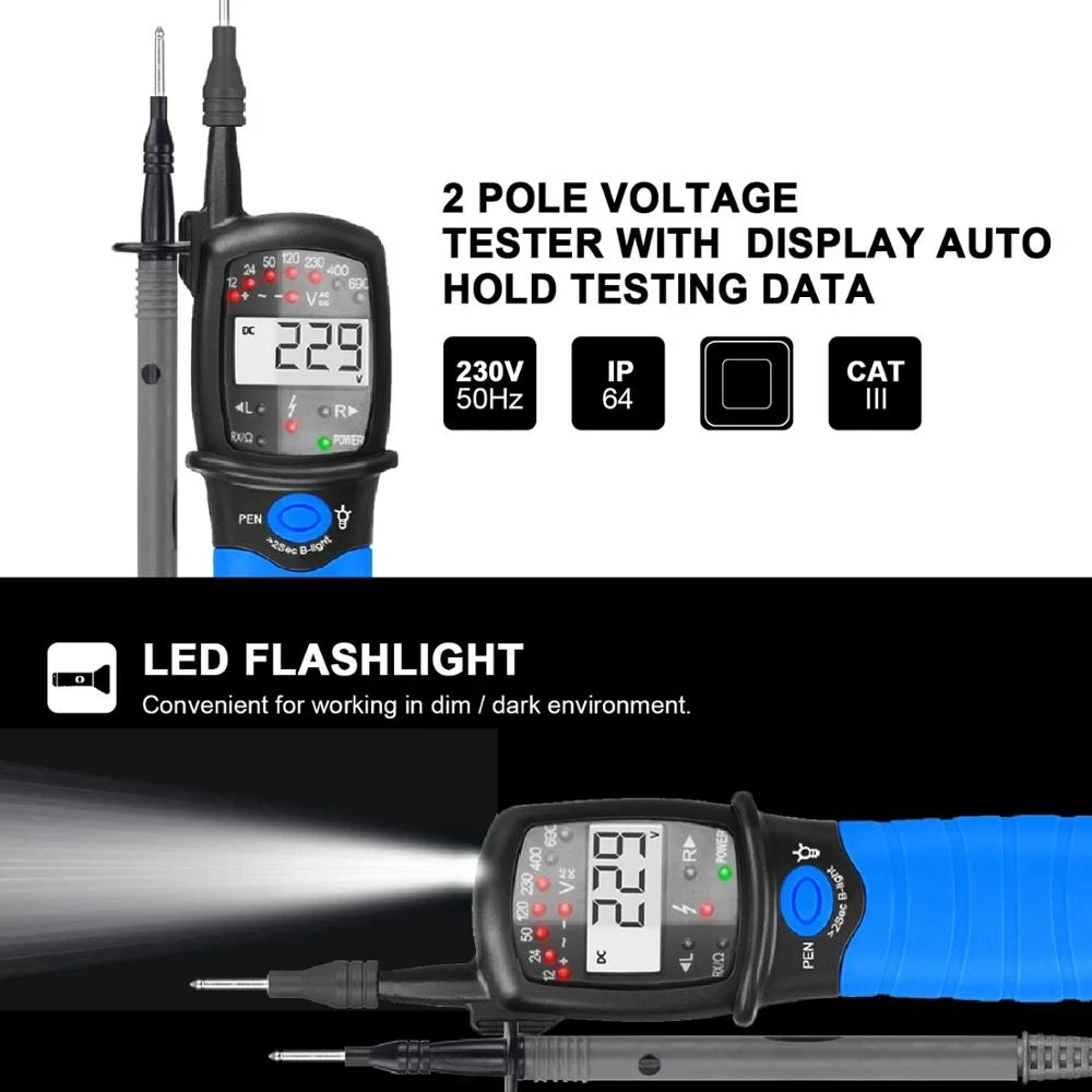 HoldPeak HP-38A LCD Elektroniczny tester napięcia prądu Cyfrowe automatyczne wyłączanie AC/DC z niskim zużyciem baterii — zdjęcie 4