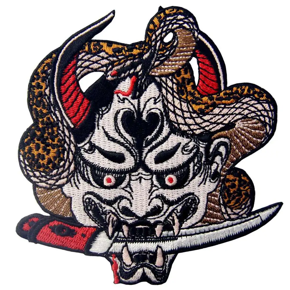 Embroidery Embroidered Tactical Patch For Hat Hannya Oni Mask Ceo-Friendly Handmade Iron On Badge