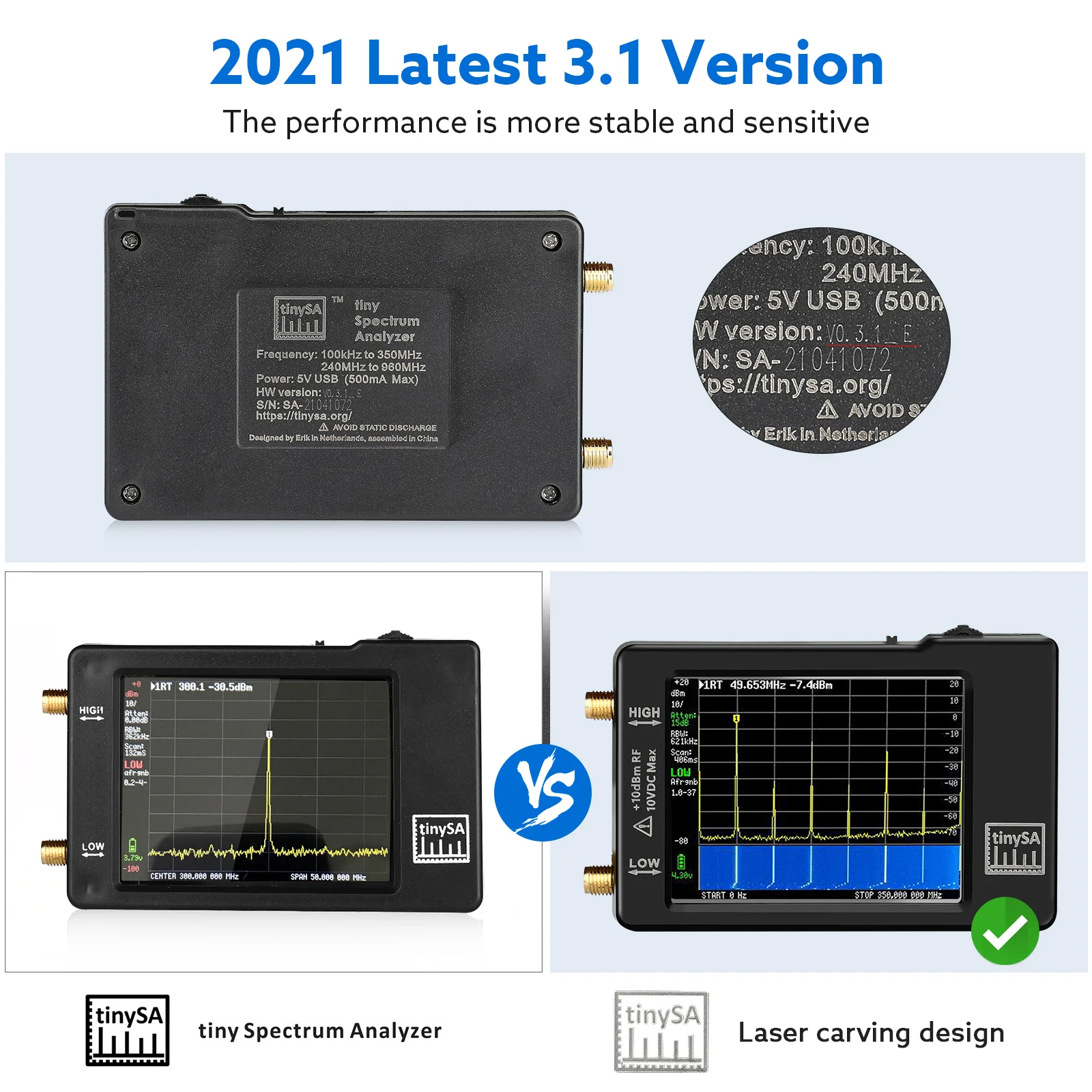 Imagem -05 - Analisador de Espectro Minúsculo Portátil Tinysa 28 Display 100khz a 960mhz com Versão Protetora Esd V0.3.1 e Atualizado