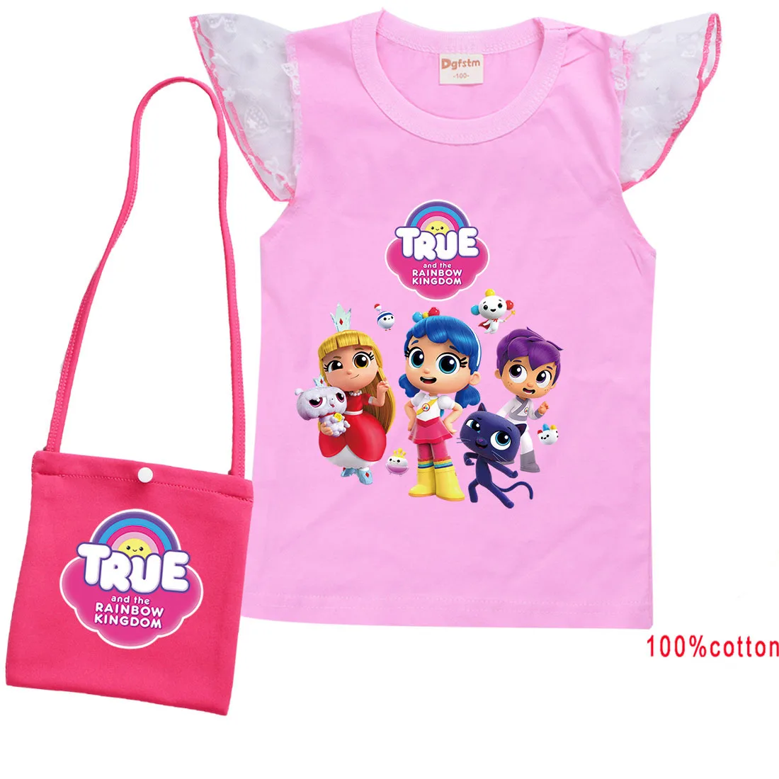 Cue Cartoon True and The Rainbow Kingdom T Shirt with Bag Kids Summer Clothes Baby Girls Lovely Tees Teen Boys Youth T-Shirt Top