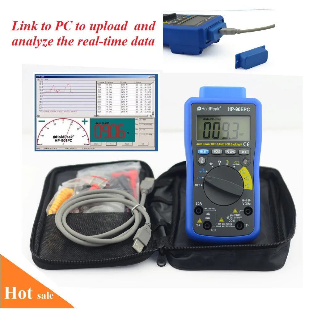 HoldPeak HP-90EPC Multimetro Auto Range Digital Multimeter Meter with USB Cable to connect PC and Output & Record Data